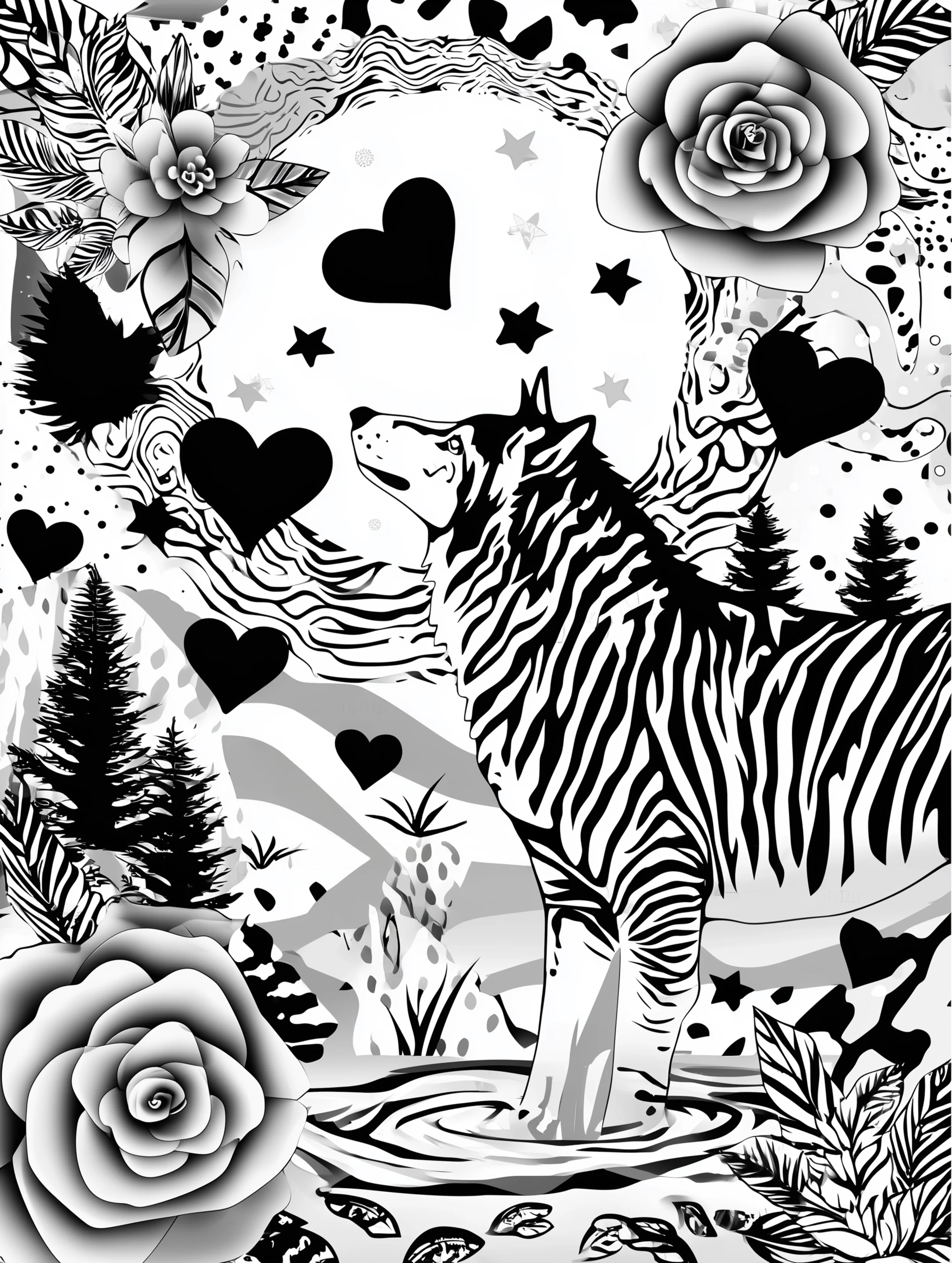 Free printable wolf coloring page for adults featuring a wolf near water and the moon